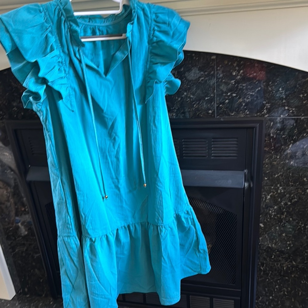 Blue Casual Sundress with Flutter Cap Sleeves